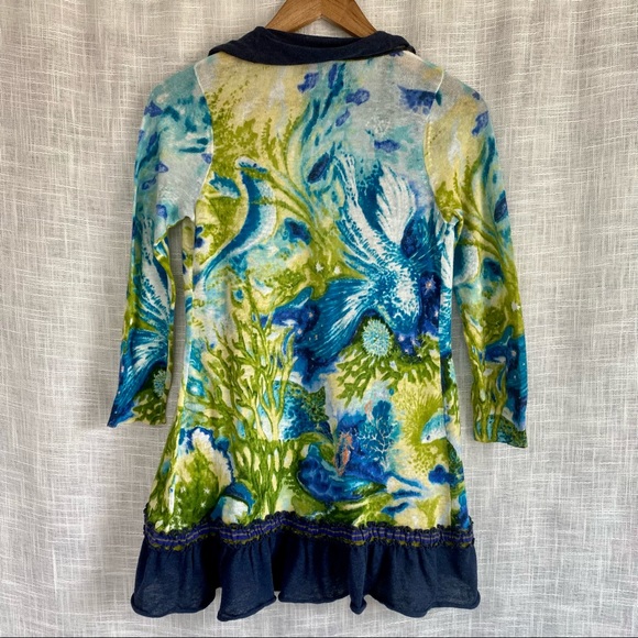 Anthropologie Guinevere Ruffle Front Blue Green Cardigan Sweater Small - Picture 4 of 6